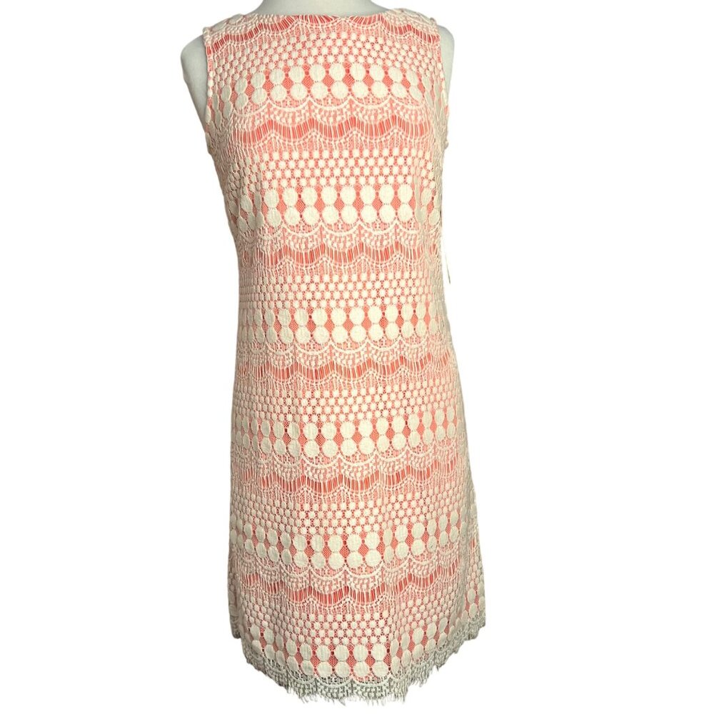 NWT Eliza J Womens Pink & White Crochet Lace Sleeveless Shift Dress Size 8